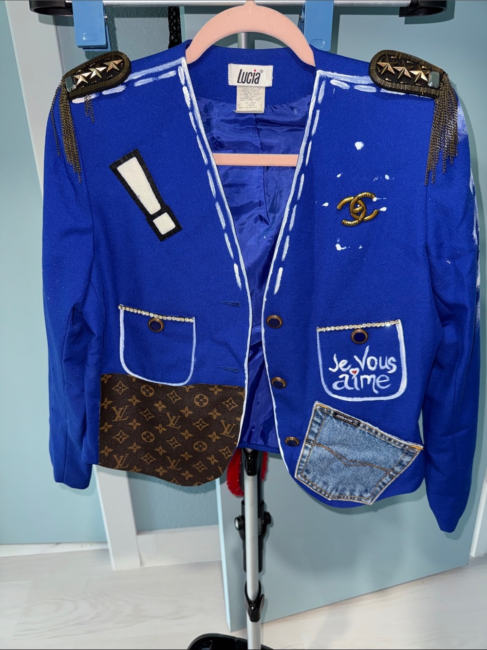 Lucia Royal Blue Embellished Patchwork Blazer